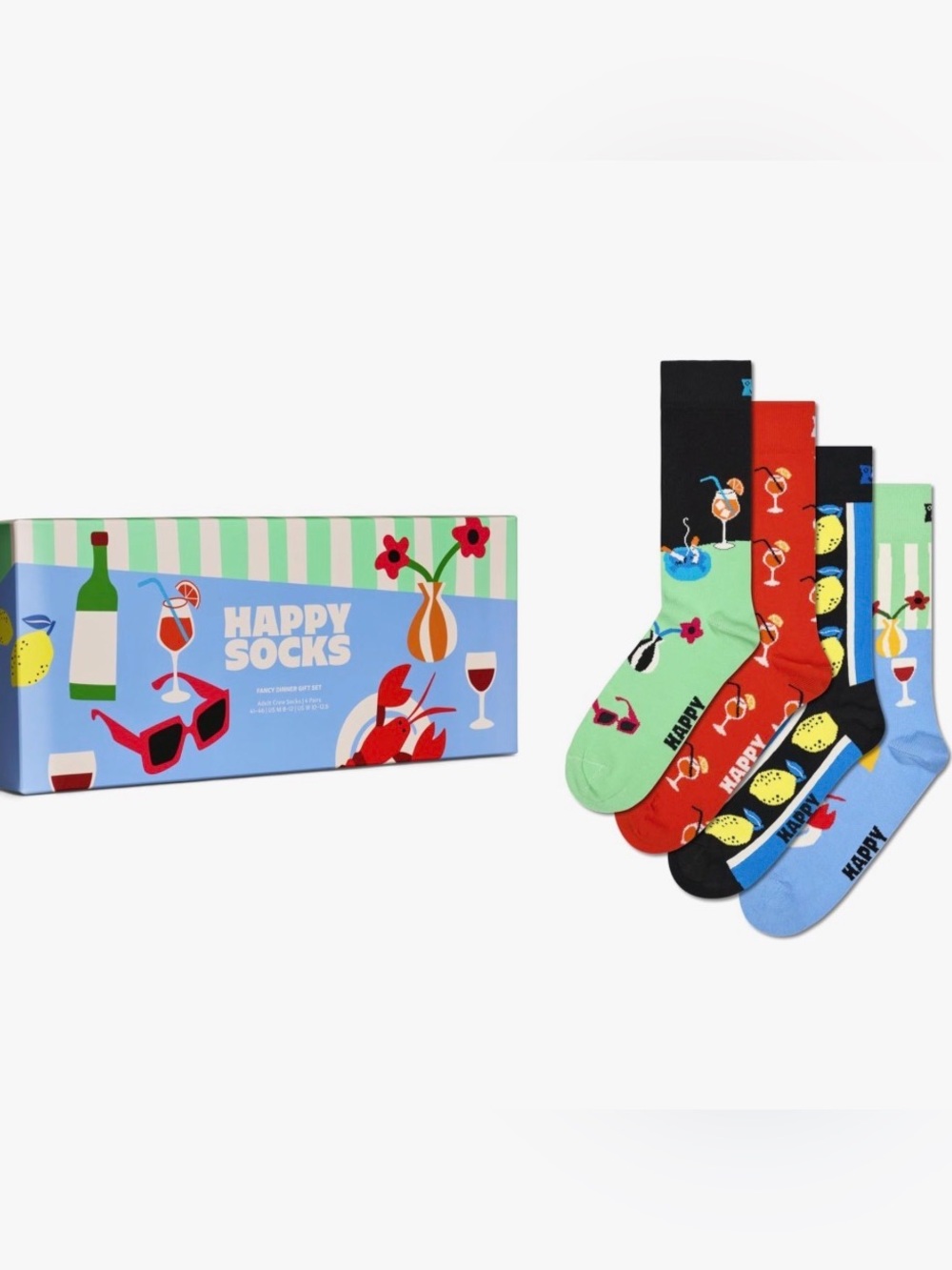 HAPPY SOCKS GIFT BOX SET OF 4 NWB SIZE S/M -FANCY DINNER